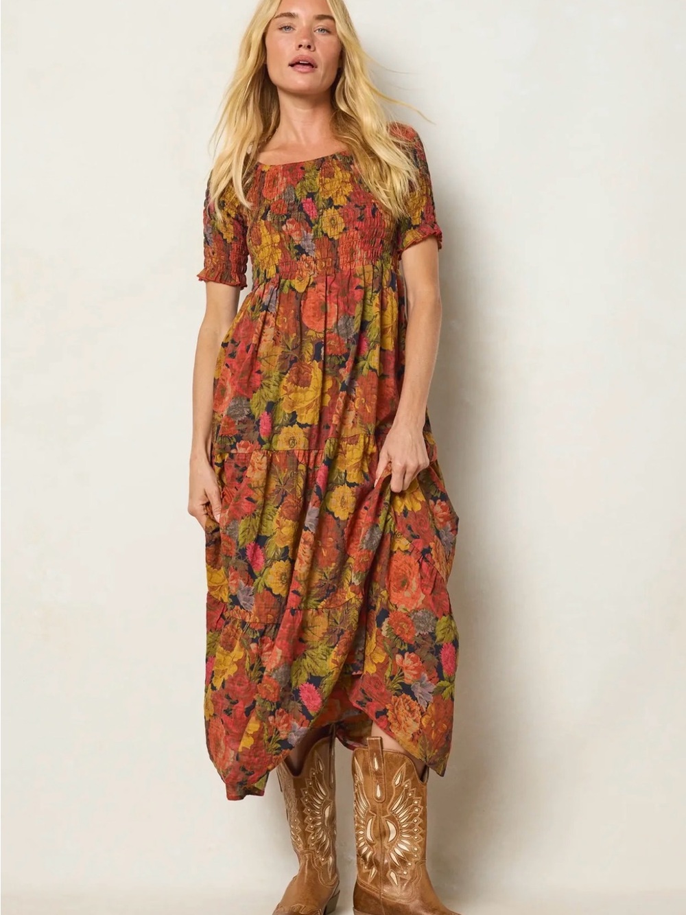 🔘NATURAL LIFE “Daisy” Floral Maxi Dress in “Autumn Roses Gold” - Picture 4 of 7